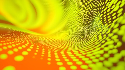 Poster - colorful abstract design featuring swirling patterns of yellow and orange dots against a vibrant bac