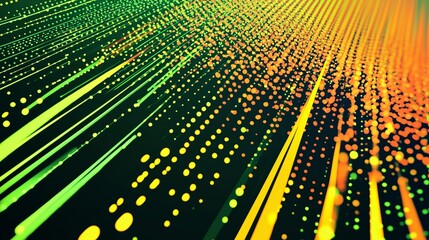 Poster - dynamic abstract patterns with vibrant green and orange lines creating a sense of movement and energ