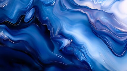 Poster - Swirling blue abstract art with rich textures showcasing fluid patterns created in a vibrant artistic style