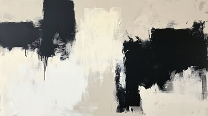 Poster - abstract black and white painting with bold brush strokes creating contrast and depth on a neutral b