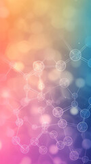 Aufkleber - Abstract molecules forming structure with bokeh and blur effect on colorful background