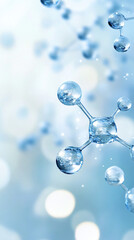 Poster - Reflective surfaces of transparent molecules floating in an abstract background with a bokeh effect