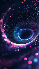 Poster - Futuristic technology background with abstract wavy shape and glowing particles flowing in cyberspace