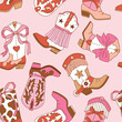 © MirabellePrint - Seamless vector pattern with western cowgirl boots. Hand drawn girly Valentine’s Day background. EPS 10 vector file. Perfect for textile, wallpaper or nursery print design.
