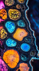 Poster - vibrant cells are multiplying and taking on unique forms in a scientific study