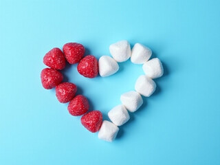 Poster - A heart making of half a red heart and sugar cubes on a blue background Banner with copy space World diabetes day November 14