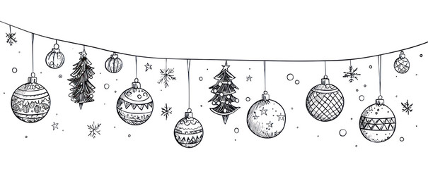 Wall Mural - png christmas baubles border art illustration.