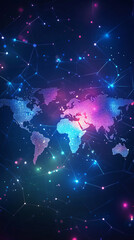 Aufkleber - Abstract world map is forming from connecting lines and dots on dark blue background
