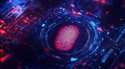 Poster - digital fingerprint technology on a circuit board background showcasing advanced cybersecurity measu