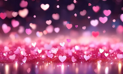 Poster - Pink background with many hearts scattered across it