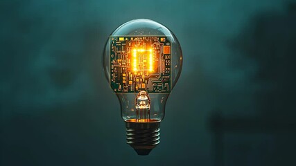 Aufkleber - A lightbulb with a circuit board inside, glowing against a teal background