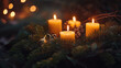 © Bnetto - Traditional Advent wreath with lit candles, evergreen branches and Christmas decorations