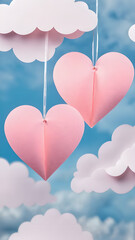 Poster - two hearts hanging from a string in the sky