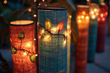 decorative fairy lights wrapped around a pillar.