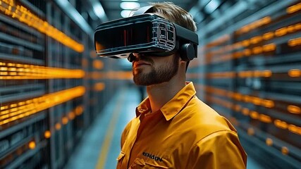 Poster - A technician explores virtual reality in a high-tech data center during a digital innovation event