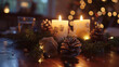 © Bnetto - Traditional Advent wreath with lit candles, evergreen branches and Christmas decorations