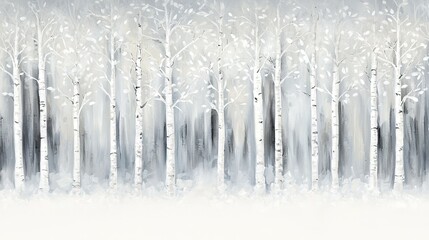 Wall Mural -   Group of trees with white leaves in the foreground and gray sky background