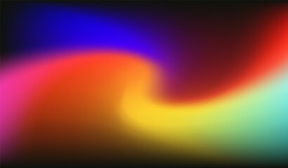 Poster - Blurred gradient swirl in shades of blue, orange, red and yellow, creating a flowing and dynamic sense of movement. Vector illustration exudes an ethereal energy, reminiscent of cosmic lights.