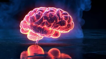 Poster - A glowing brain with swirling lights represents creativity and intelligence in a dark environment