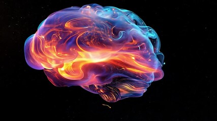 Poster - Colorful abstract brain design illuminated against a dark background