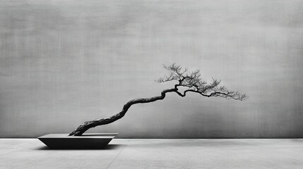 Wall Mural -   A black and white picture of a bonsai tree