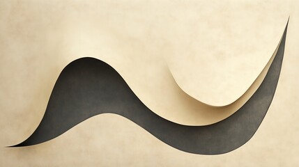 Poster - Abstract paper art with curves and shadows displayed on a textured background, showcasing depth and creativity in a minimalist style