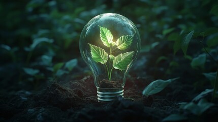 Poster - Light bulb with growing plant inside, eco-friendly energy concept