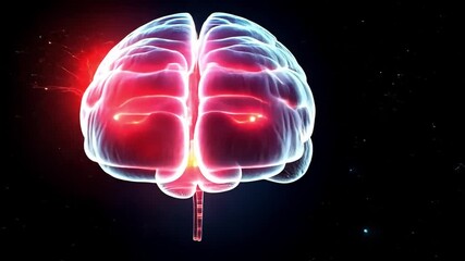 Poster - A vivid depiction of a human brain illuminated with glowing effects and cosmic background