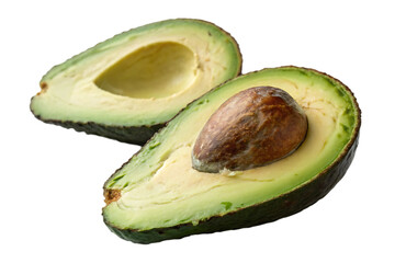 Sticker - a avocado cut in half isolated on a white background.AI GENERATED