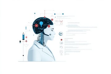 Poster - A cybernetic concept intertwines human and digital elements, illustrating the integration of artificial intelligence and human intelligence in futuristic technology.
