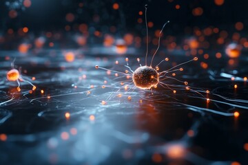 Poster - An artistic abstract representation of neurons and synapses glowing with energy, illustrating the complexity and connectivity of the human brain's networking.