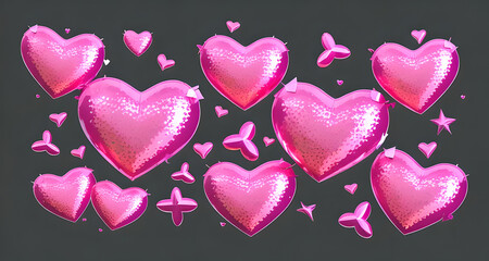 Aufkleber - Row of pink hearts with a star in the middle