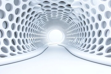 Poster - Design concept of an abstract 3D banner with embossed white bionic grids and structures. 3D illustration of a glossy soft embossed geometric texture. Applicable to IT, medicine, technology, digital