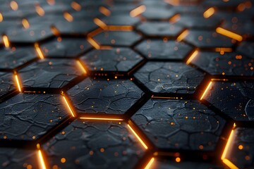 Poster - Futuristic Hexagonal Pattern with Glowing Edges and Textured Surface