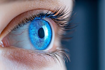 The future is digital scanning of the ocular retina through smart contacts with biometric implants and digital sensors. Conceptual design for future and technology in digital scanning.