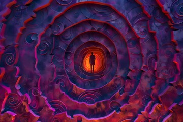 Poster - A Surreal Journey Through Colorful Spirals and Shadows
