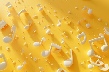 Wall Mural - Vibrant Yellow Background with Floating White Musical Notes