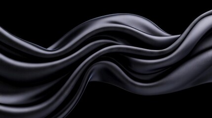 Poster - Abstract wavy black satin fabric background, silk fabric. Stock image.