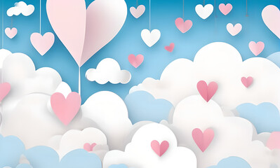 Poster - blue sky with clouds and a pink heart