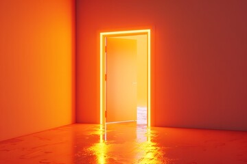 Wall Mural - A Glowing Doorway in an Orange-Hued Room