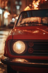 Poster - A red vehicle stopped beside the road