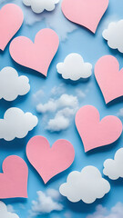 Poster - blue background with a bunch of hearts and clouds