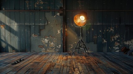 Poster - Cozy interior setting with wooden floor and floor lamp, suitable for various uses such as home decor or office design