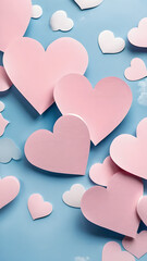 Poster - Blue background with pink hearts scattered all over it