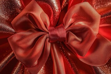 Poster - A close-up view of a bright red bow tied on a red fabric, perfect for highlighting details or adding a pop of color to designs