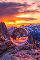Wall Mural - A glass ball sits atop a rocky outcropping