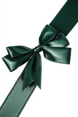 Poster - A simple and elegant green ribbon tied with a bow on a white background, perfect for wrapping gifts or adding a touch of elegance to any occasion