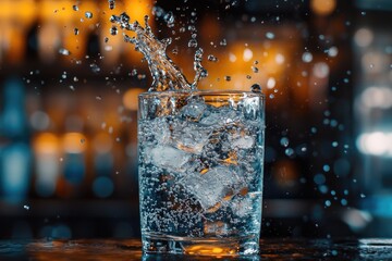 Poster - A clear glass filled with ice and water