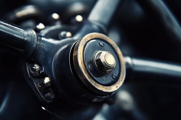 Poster - A close-up shot of a car steering wheel, useful for automotive or travel-related contexts