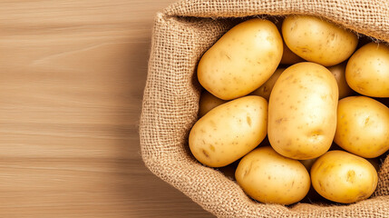 Poster - Ripe potatoes in a burlap bag